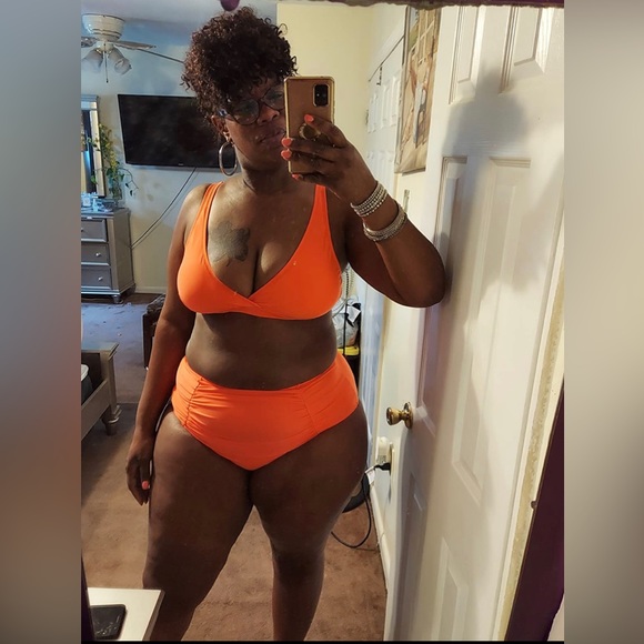 Plus Size High Waisted Swimsuits Ruched Tummy Control Bikini Set Push Up Bra NEW - Picture 14 of 15